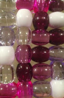 Purple, Clear, and White Barrel Beads