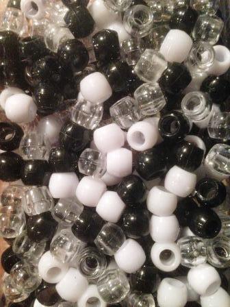 170PK Medium Chubby Black, White, Clear Hair Beads