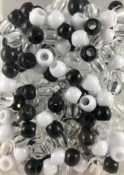 240pk Medium Hair Beads Black, White and Clear