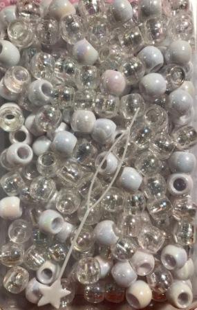 White and clear medium hair beads with sheen