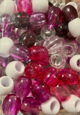 Pink, Red, White, Clear Mix Hair Beads with Iridescent sheen for braids,  twists