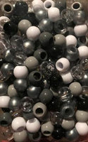 Black grey white and clear medium chubby hair beads