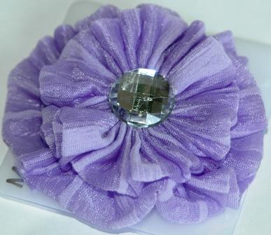 Flower Hair Clip w/Gem - Purple