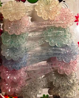 Kids Barrettes - Multi color glitter flower