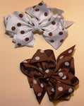 Brown and White Polka Dot Hair Bows (qty2)