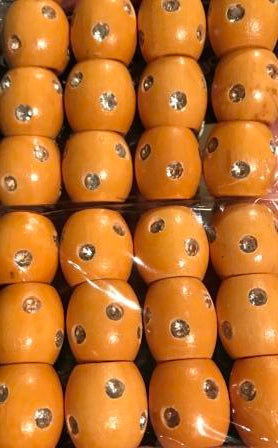 natural wood barrel hair beads with gems
