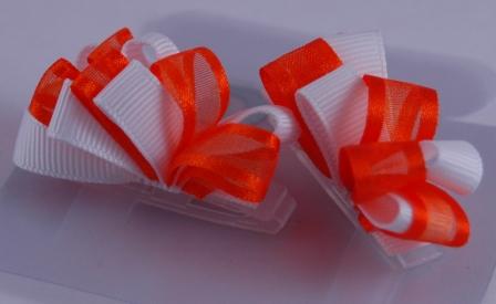 Orange and White Ribbon Hair Bows