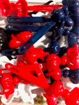 red white blue and black bow barrettes