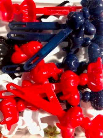 red white blue and black bow barrettes