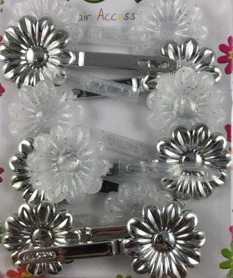 Silver glitter plastic barrettes for kids