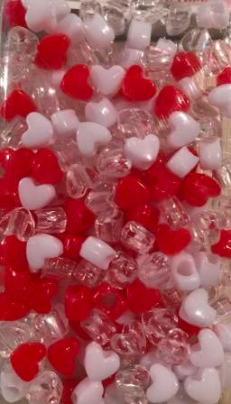 red white and clear heart hair beads