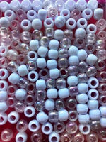 medium clear and white hair beads with sheen