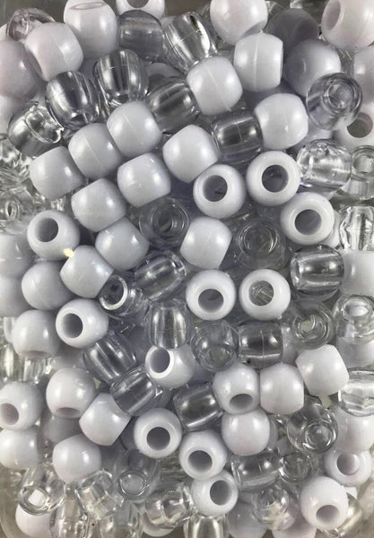 240pk Medium Chubby White, and Clear Hair Beads