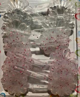 red and clear glitter flower barrettes