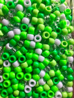 Shades of green white and clear hair beads