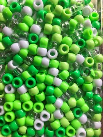 Shades of green white and clear hair beads